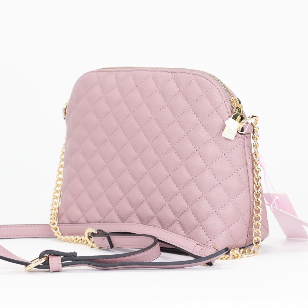 Mauve Quilted Faux Leather Purse Chain Strap Cross Body Shoulder Bag